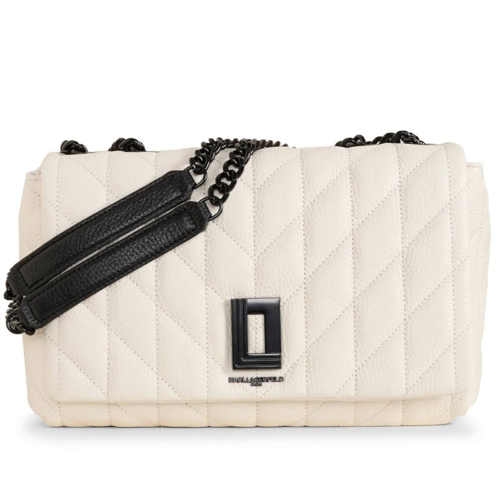 Karl Lagerfeld Cream Quilted Shoulder Bag with Black Chain Strap